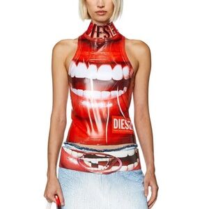 Diesel Red and White Graphic Top
